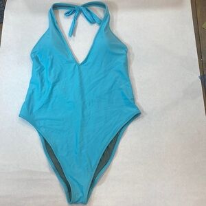 Aerie Blue and Green One Piece Halter Swimsuit